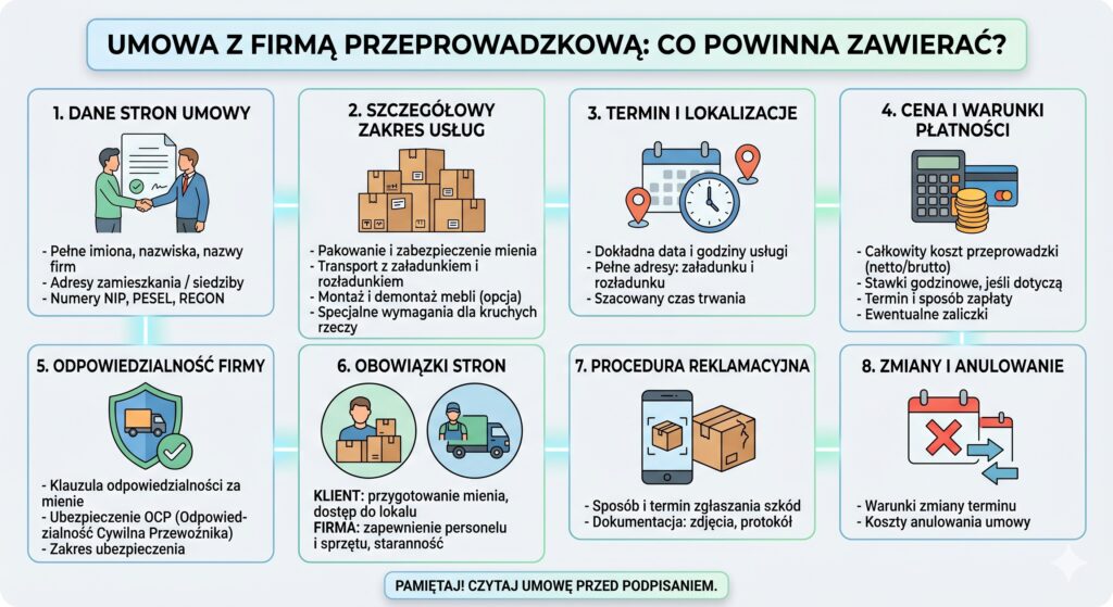 Jakie zapisy powinny znaleźć się w umowie z firmą przeprowadzkową?